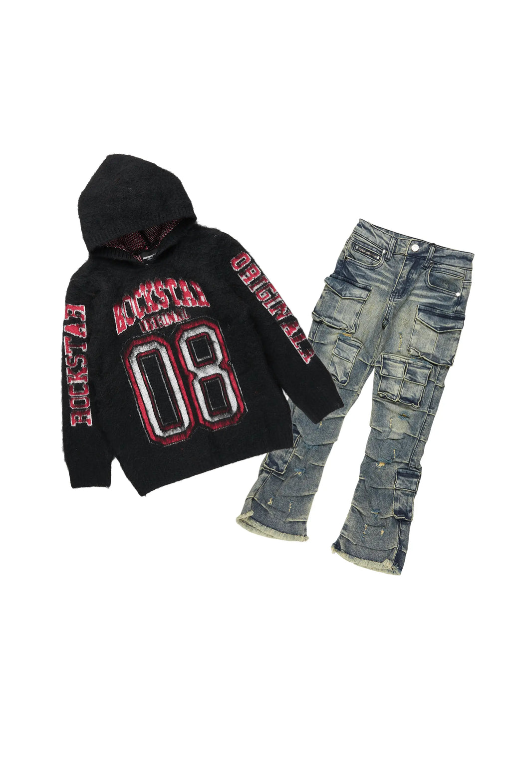 Boys Fields Black/Tint Mohair Hoodie/Stacked Flare Jean Set