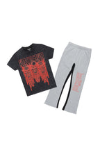Boys Weston Vintage Black/Grey T-Shirt/Stacked Baggy Flare Pant Set