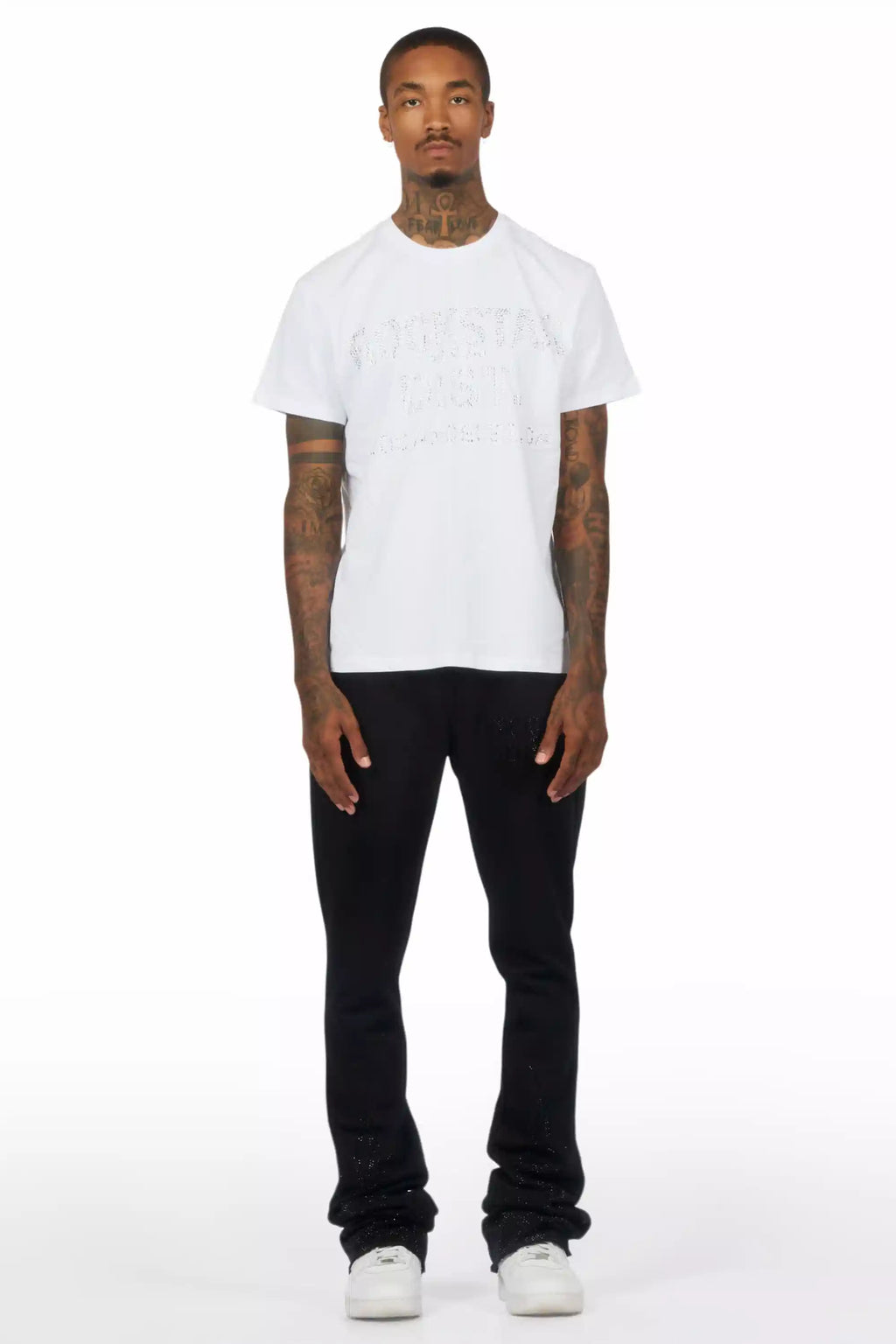 Pyrel Black/Black Rhinestone Stacked Flare Pant