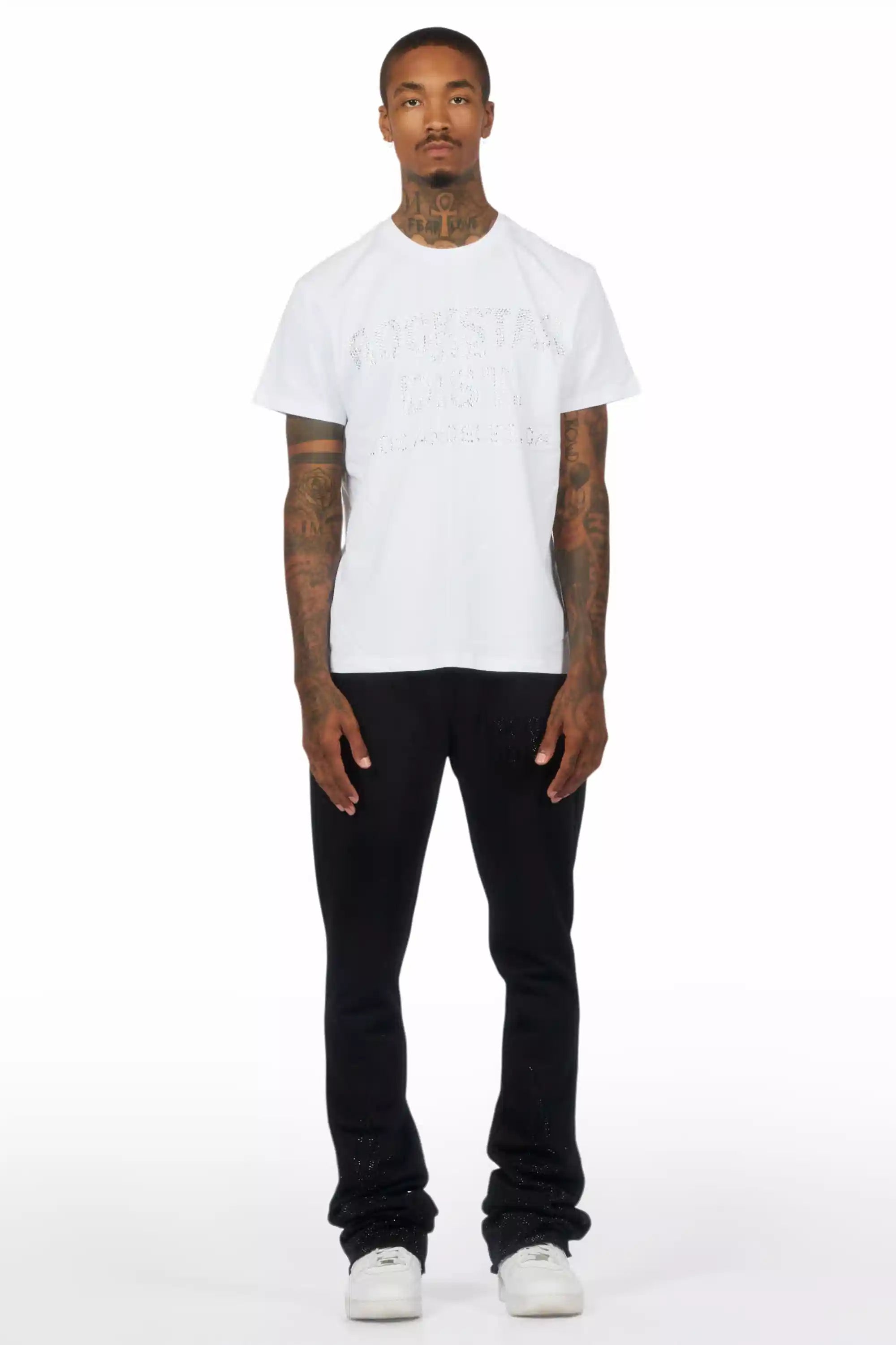 Pyrel Black/Black Rhinestone Stacked Flare Pant