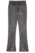 Tachi Dark Grey Rhinestone Stacked Flare Jean