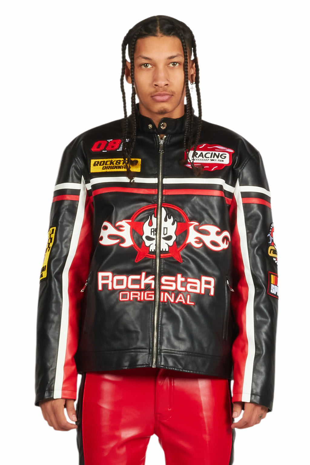 Roch Black/White Leather Moto Jacket