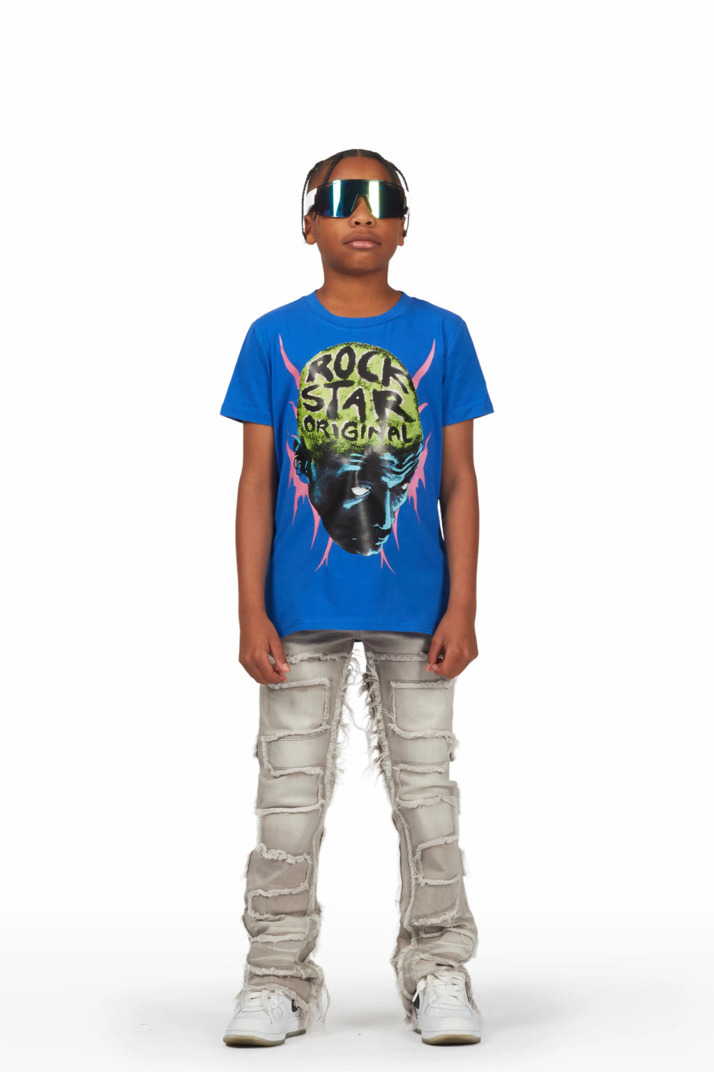 Boys Bronte Royal Blue T-Shirt/Stacked Flare Jean Set