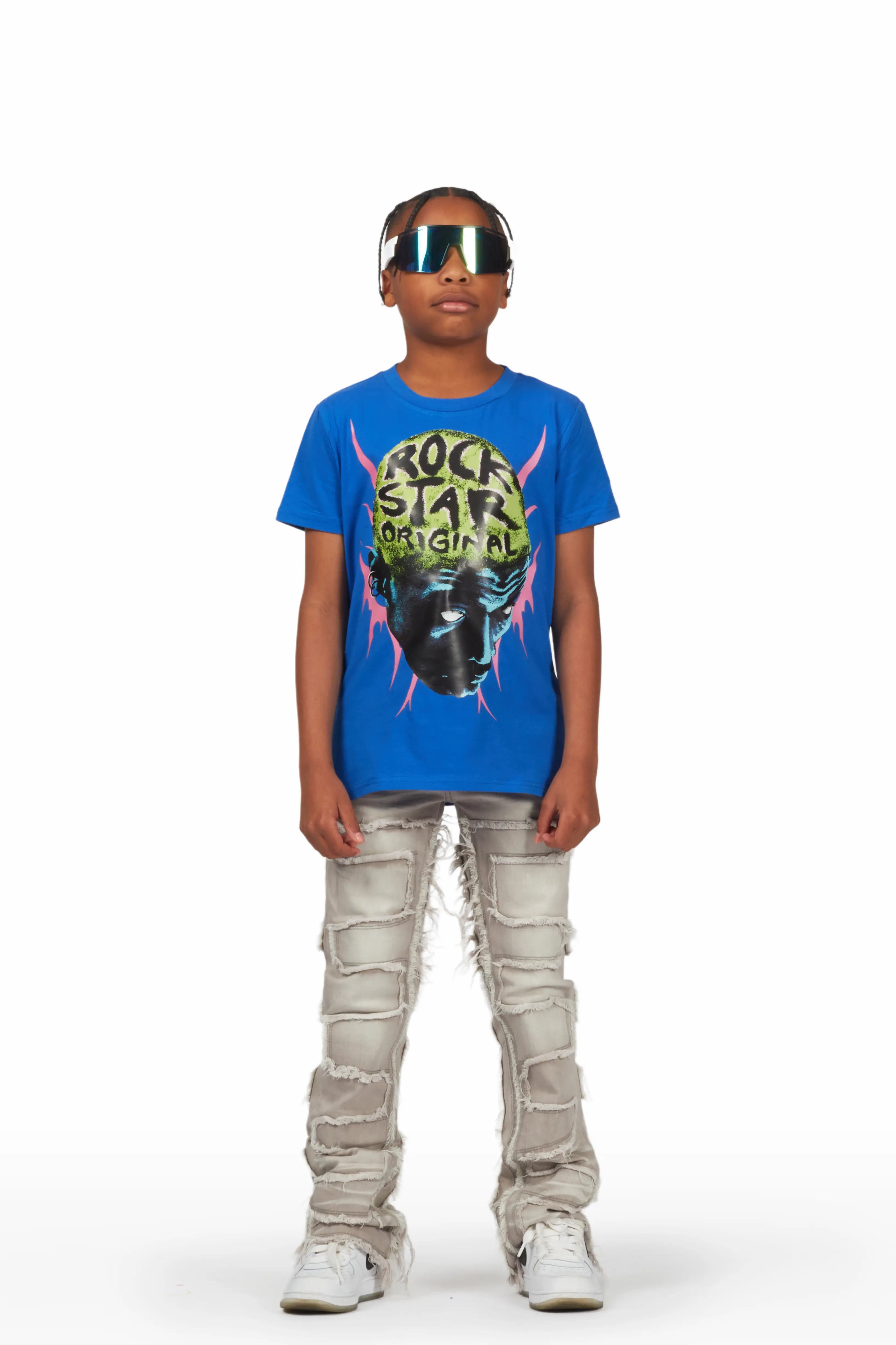 Boys Bronte Royal Blue T-Shirt/Stacked Flare Jean Set