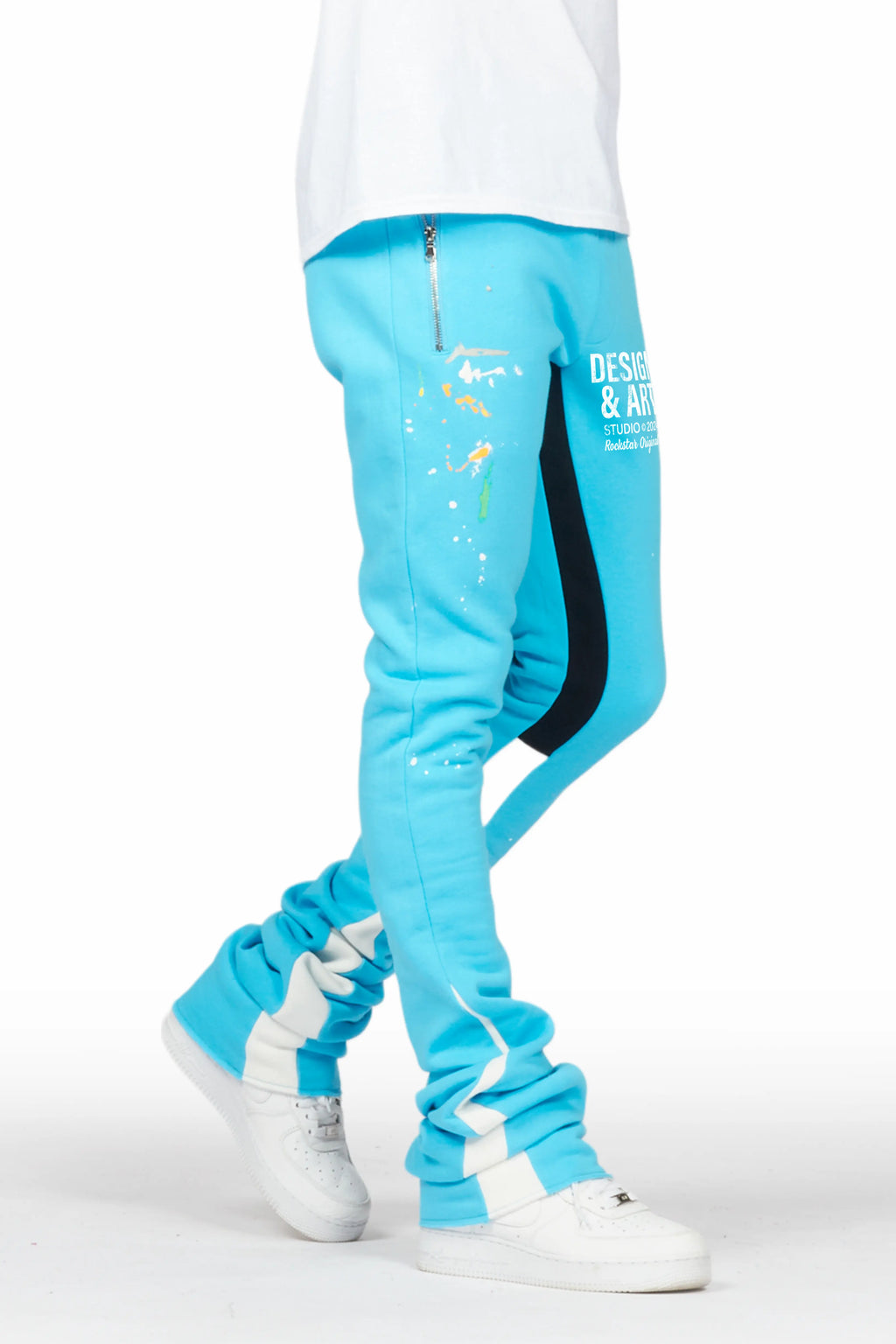 Taber Blue Super Stacked Flare Track Pant