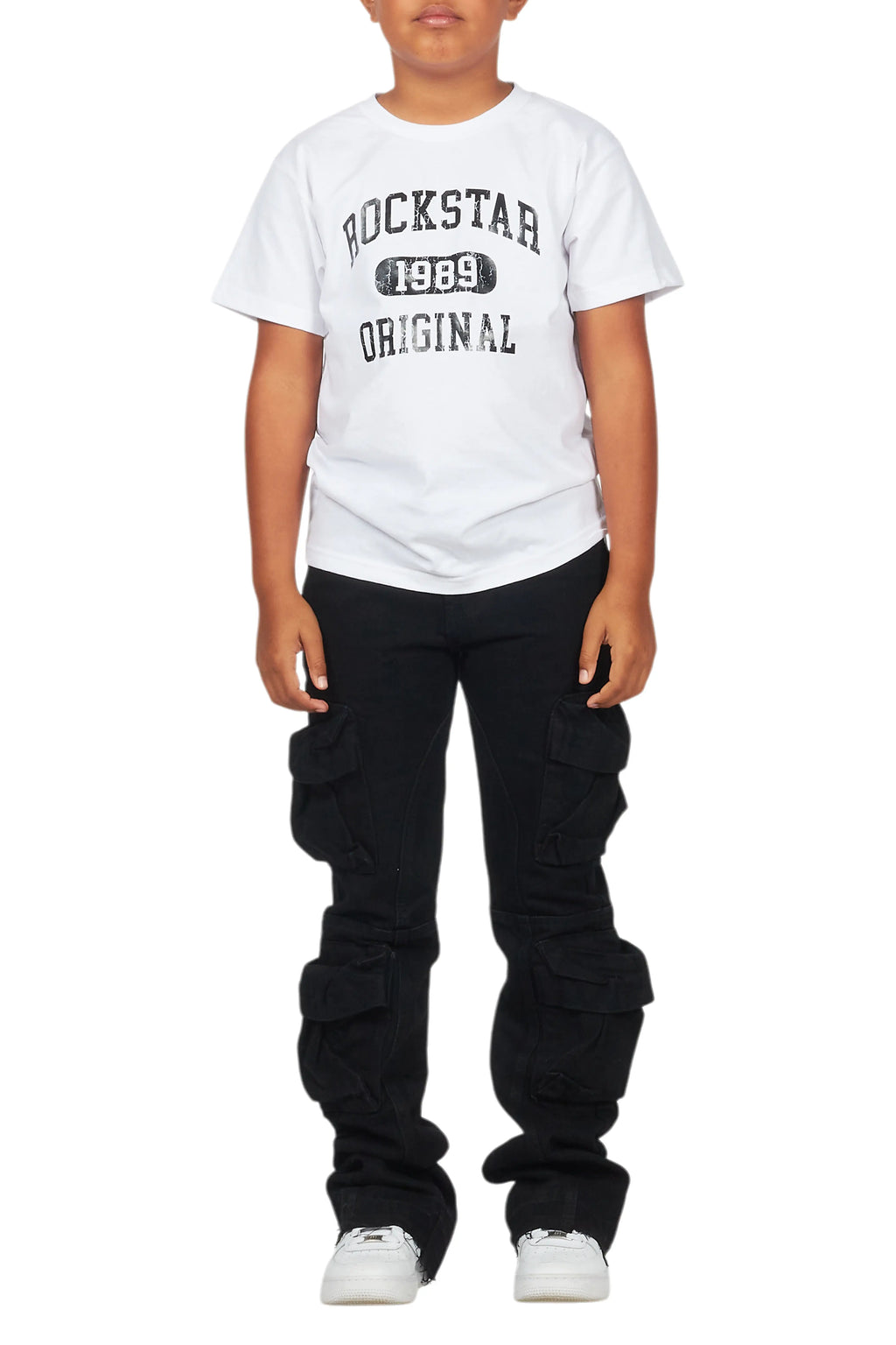 Boys Gregor Black Stacked Flare Cargo Jean