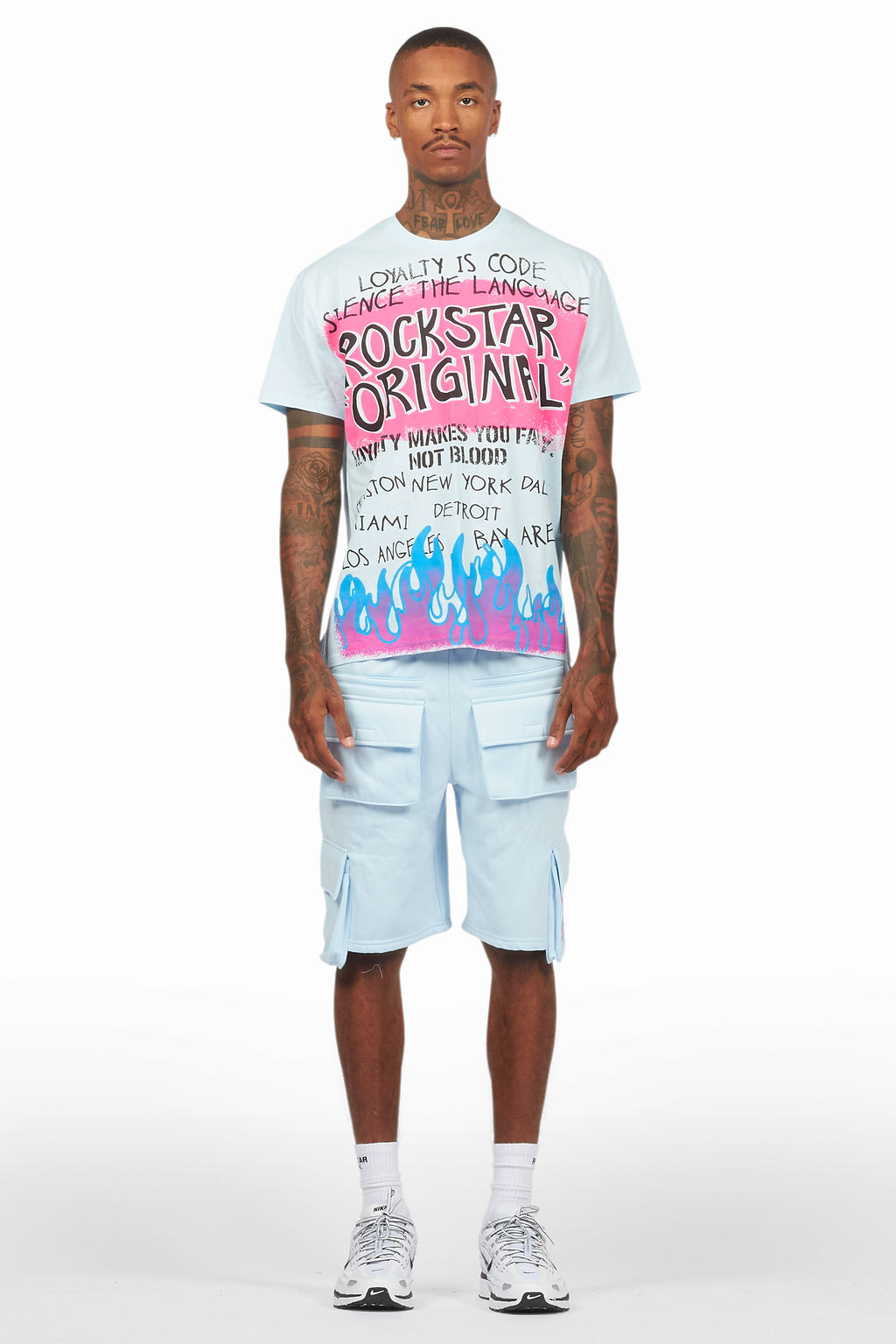 Beno Baby Blue T-Shirt Cargo Shorts Set