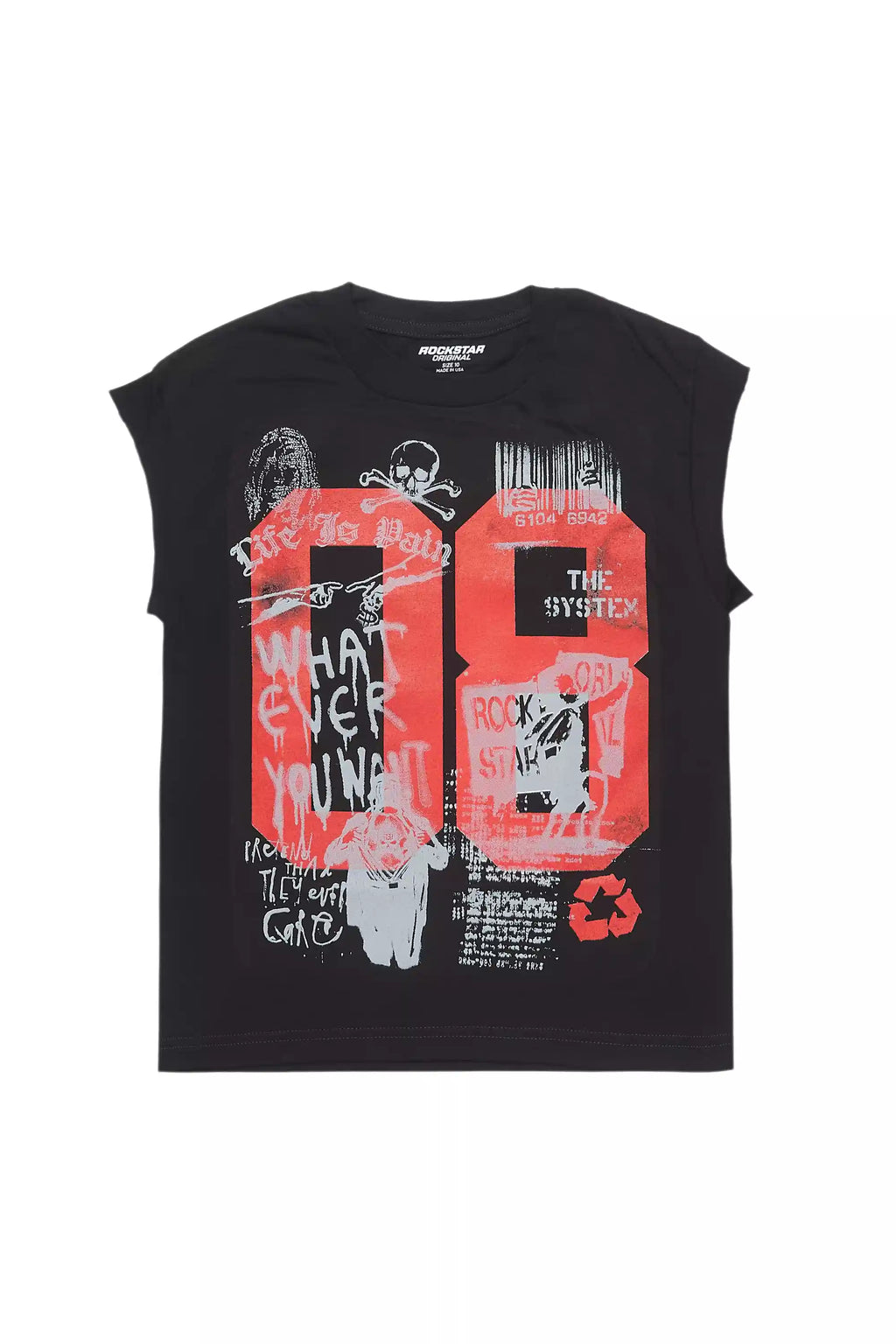 Boys Grill Black/Red Graphic Muscle T-Shirt