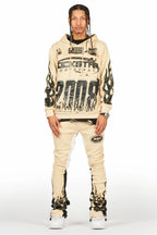 Amos Beige Stacked Flare Hoodie Track Set