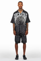 Hustle Black Button Down Short Set