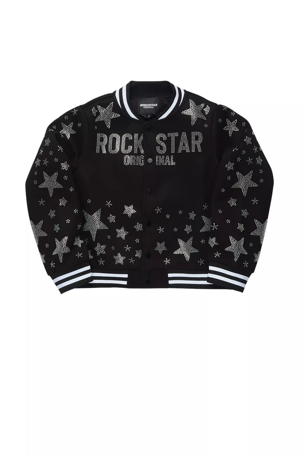 Girls Shanda Black Crop Varsity Jacket