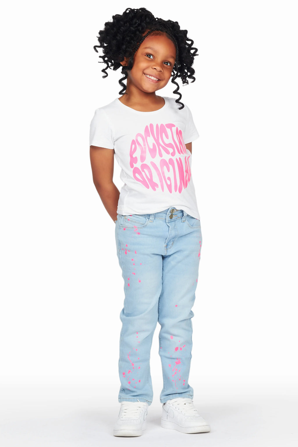 Girls Lyla White T-Shirt Slim Jean Set