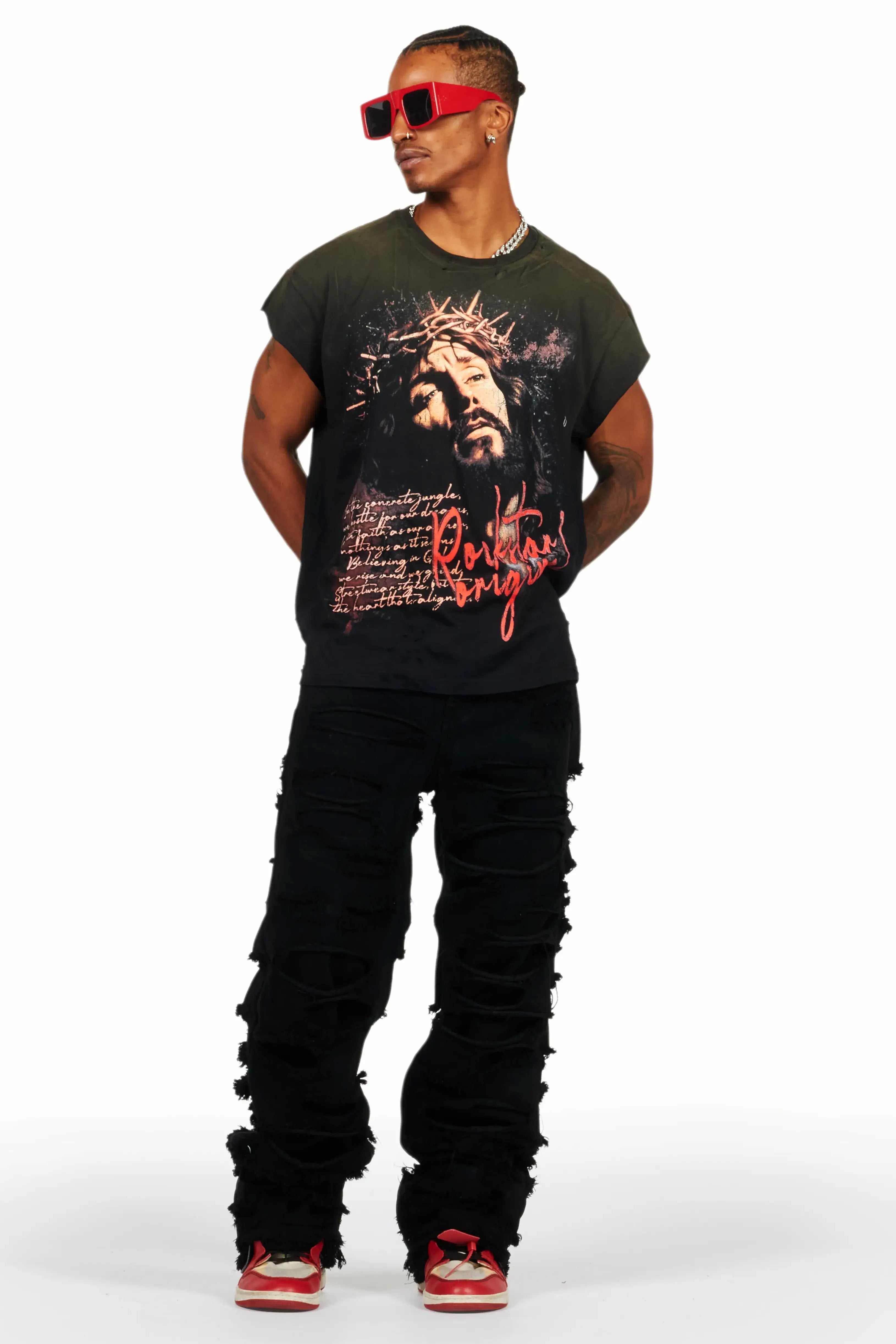 Nalu Black Graphic Muscle T-Shirt