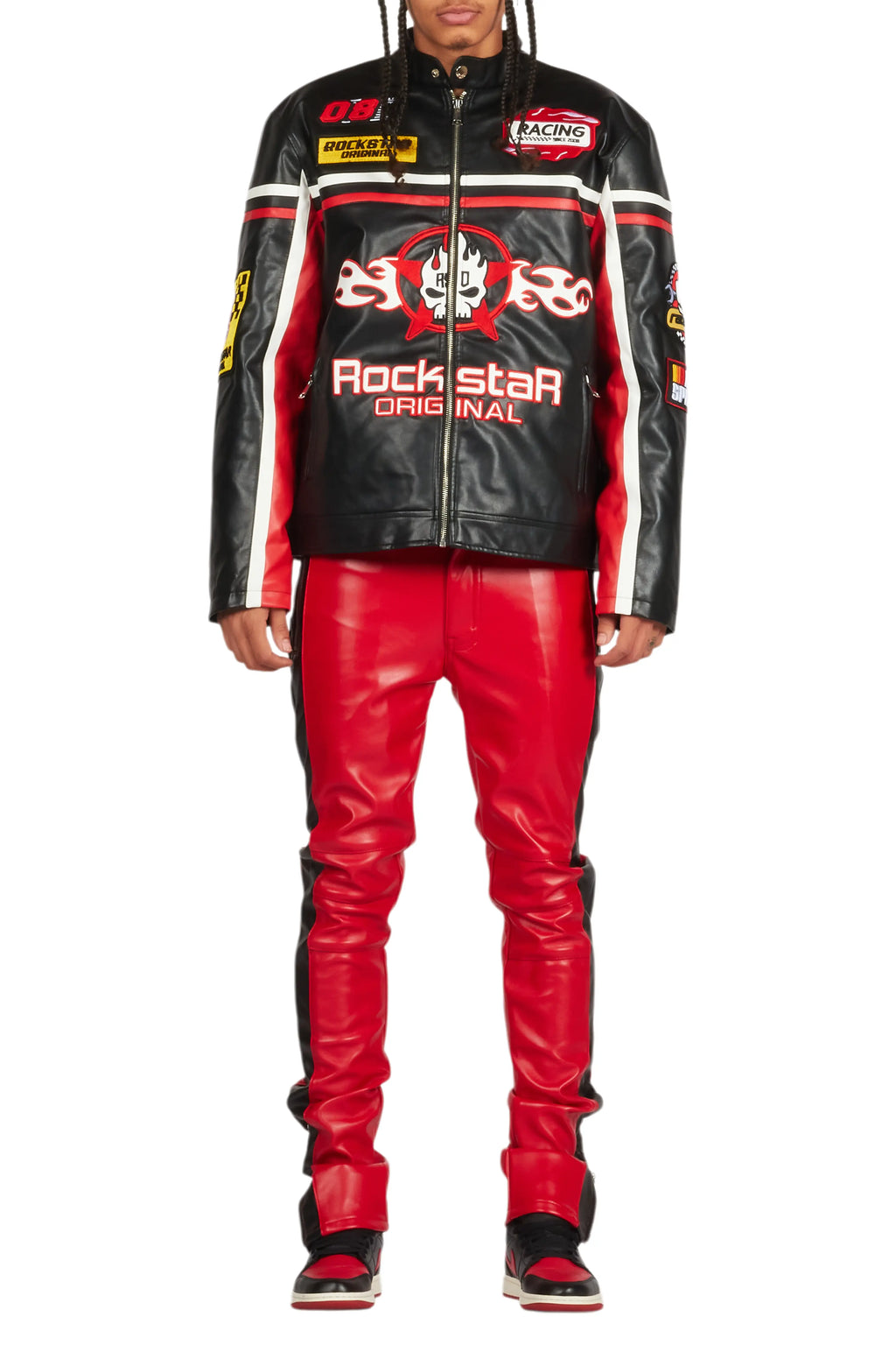 Roch Black/White Leather Moto Jacket