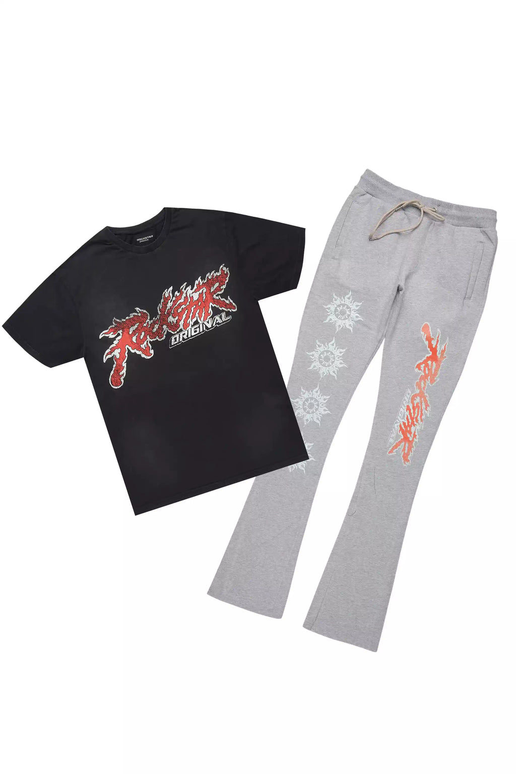 Yash Charcoal Grey T-Shirt/Stacked Flare Track Pant Set