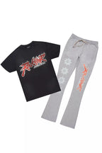 Yash Charcoal Grey T-Shirt/Stacked Flare Track Pant Set