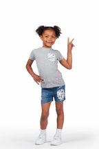 Girls Adrina Grey/Blue T-Shirt Denim Short Set