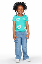 Girls Merald Green T-Shirt Wide Leg Cargo Jean Set