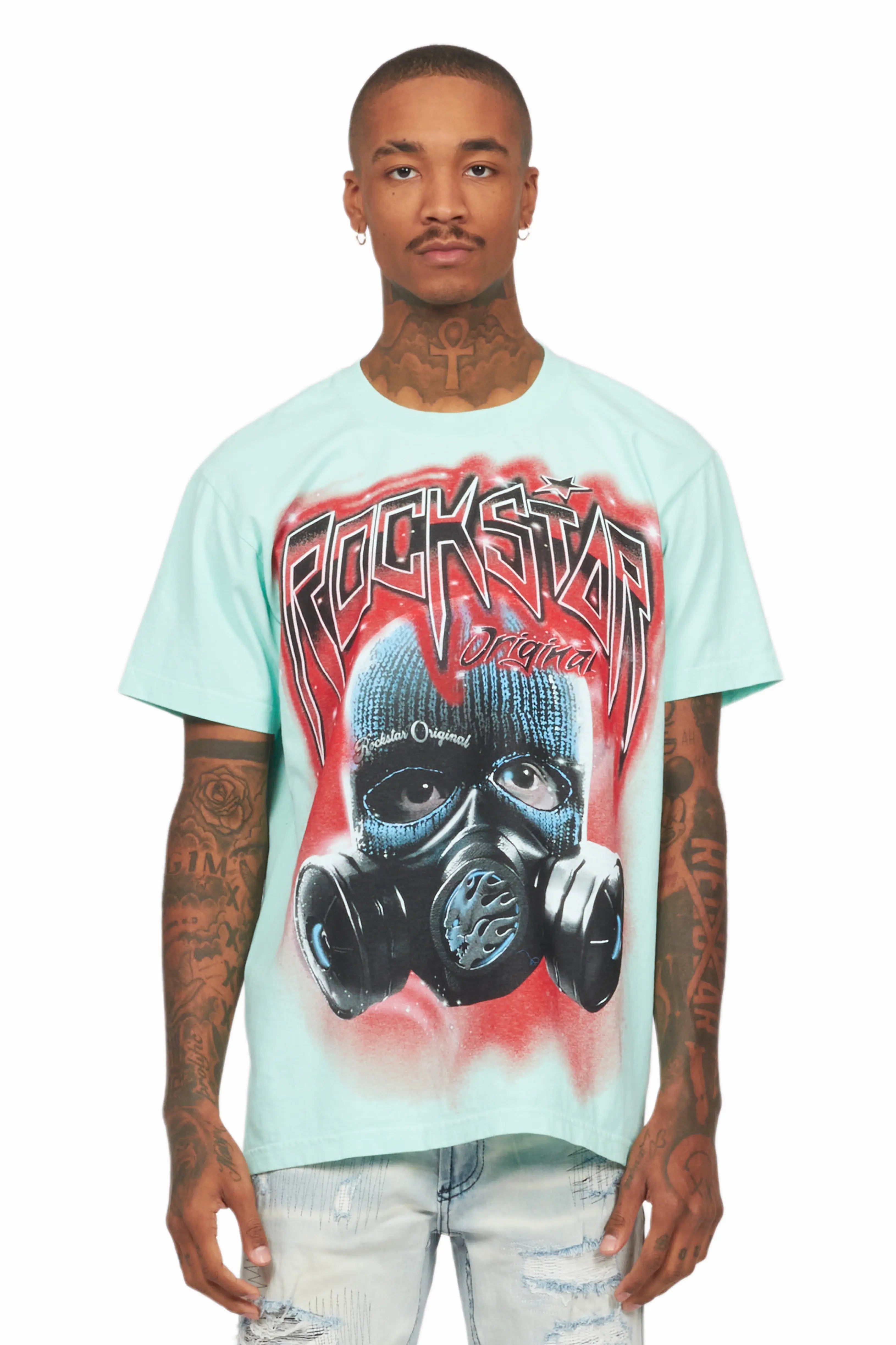 Broad Powder Blue Oversized Graphic T-Shirt