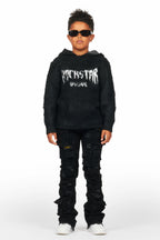 Boys Andros Black Mohair Hoodie/Stacked Flare Jean Set