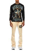 Waller Black/Beige Long Sleeve T-Shirt/Baggy Pant Set