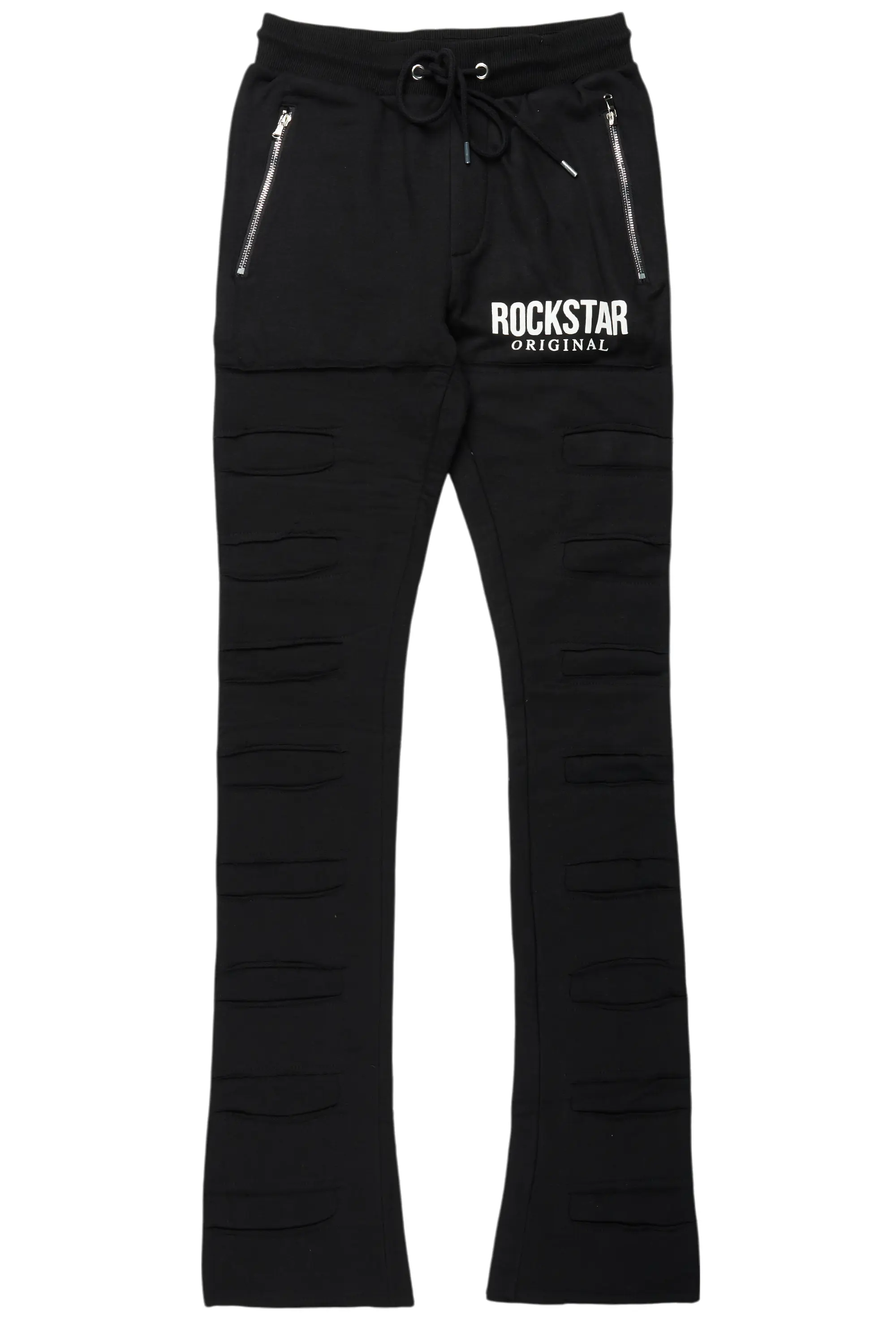 Emilio Black Stacked Flare Track Pant