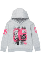 Girls Kammy Grey/Pink Graphic Hoodie