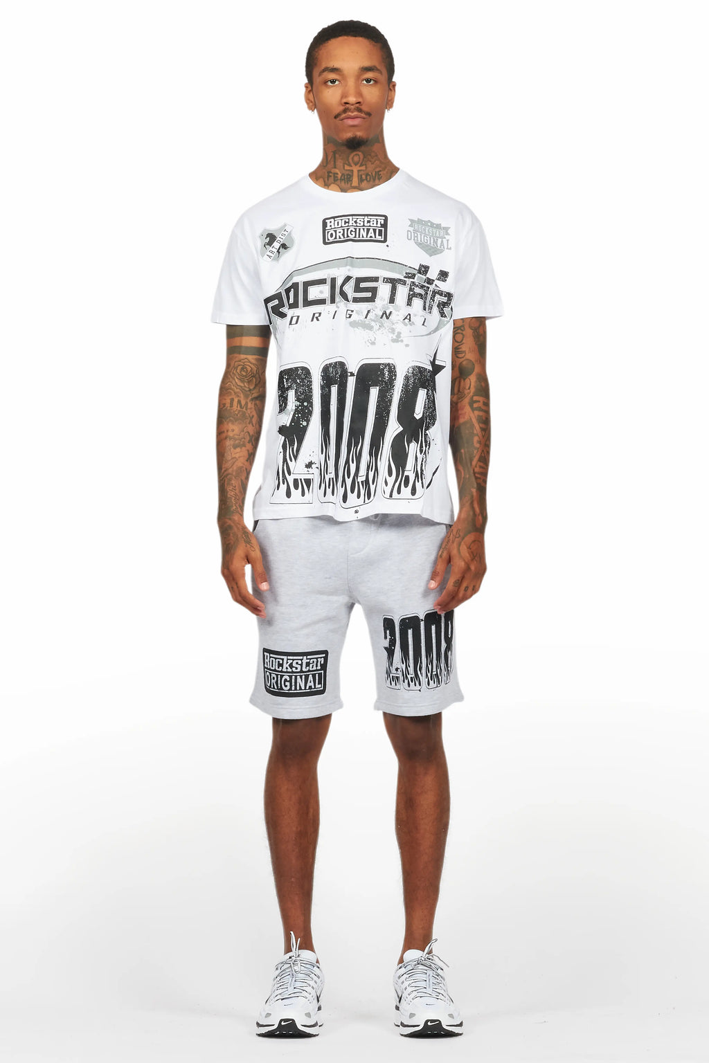 Amos White/Grey Graphic T-Shirt Short Set