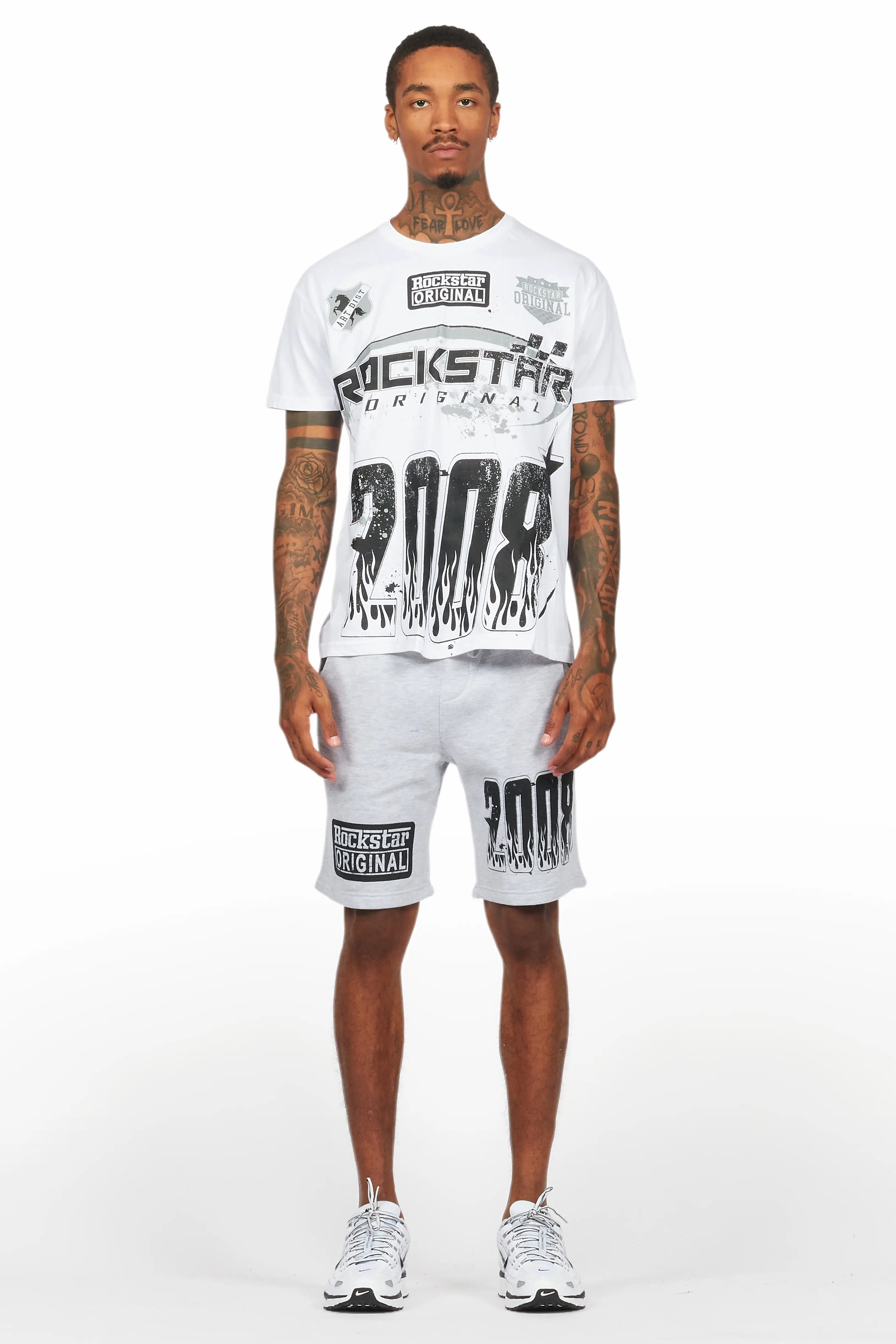 Amos White/Grey Graphic T-Shirt Short Set