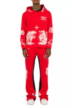Filip Red/White Hoodie/Baggy Stacked Track Pant Set