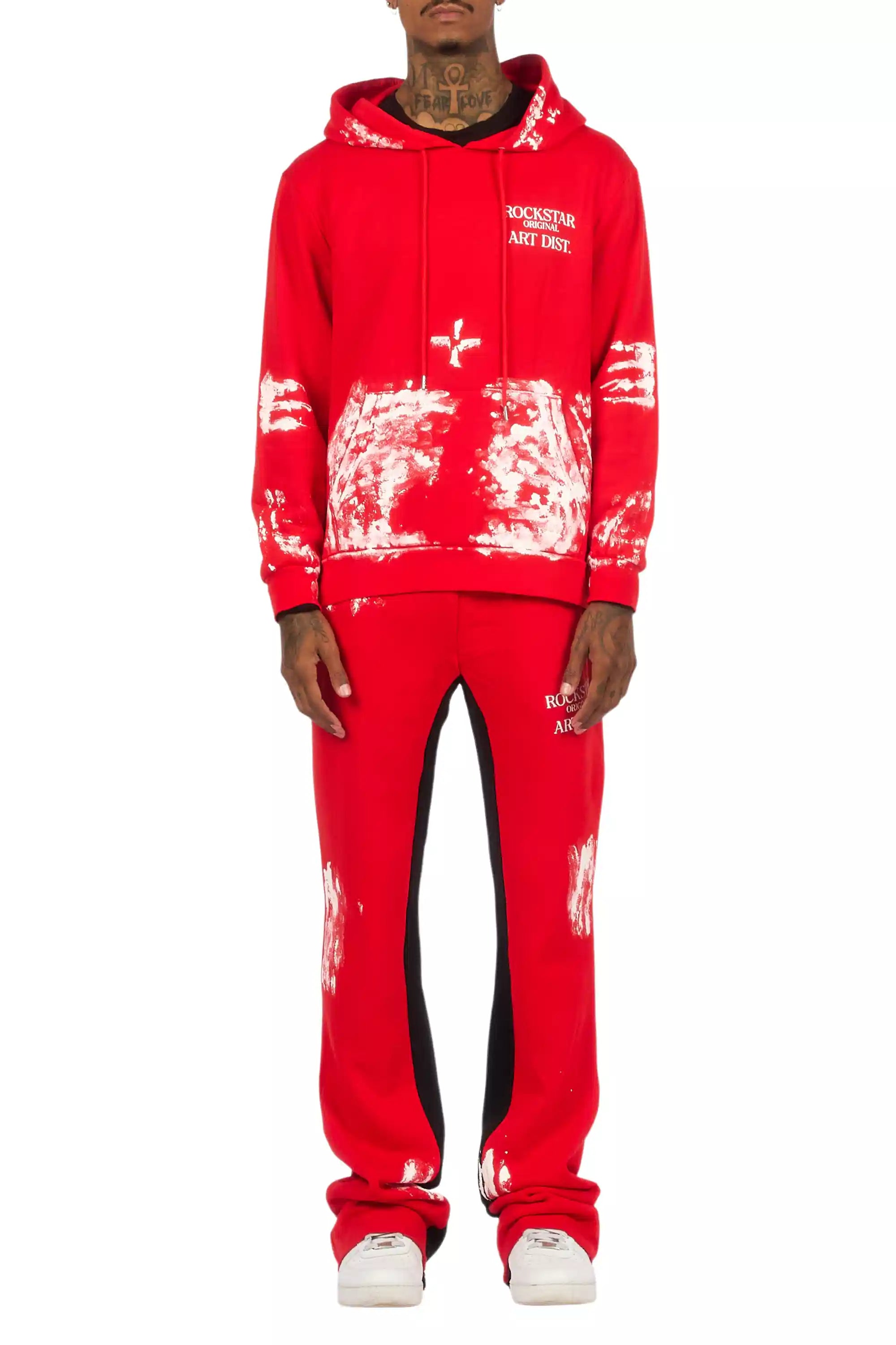 Filip Red/White Hoodie/Baggy Stacked Track Pant Set