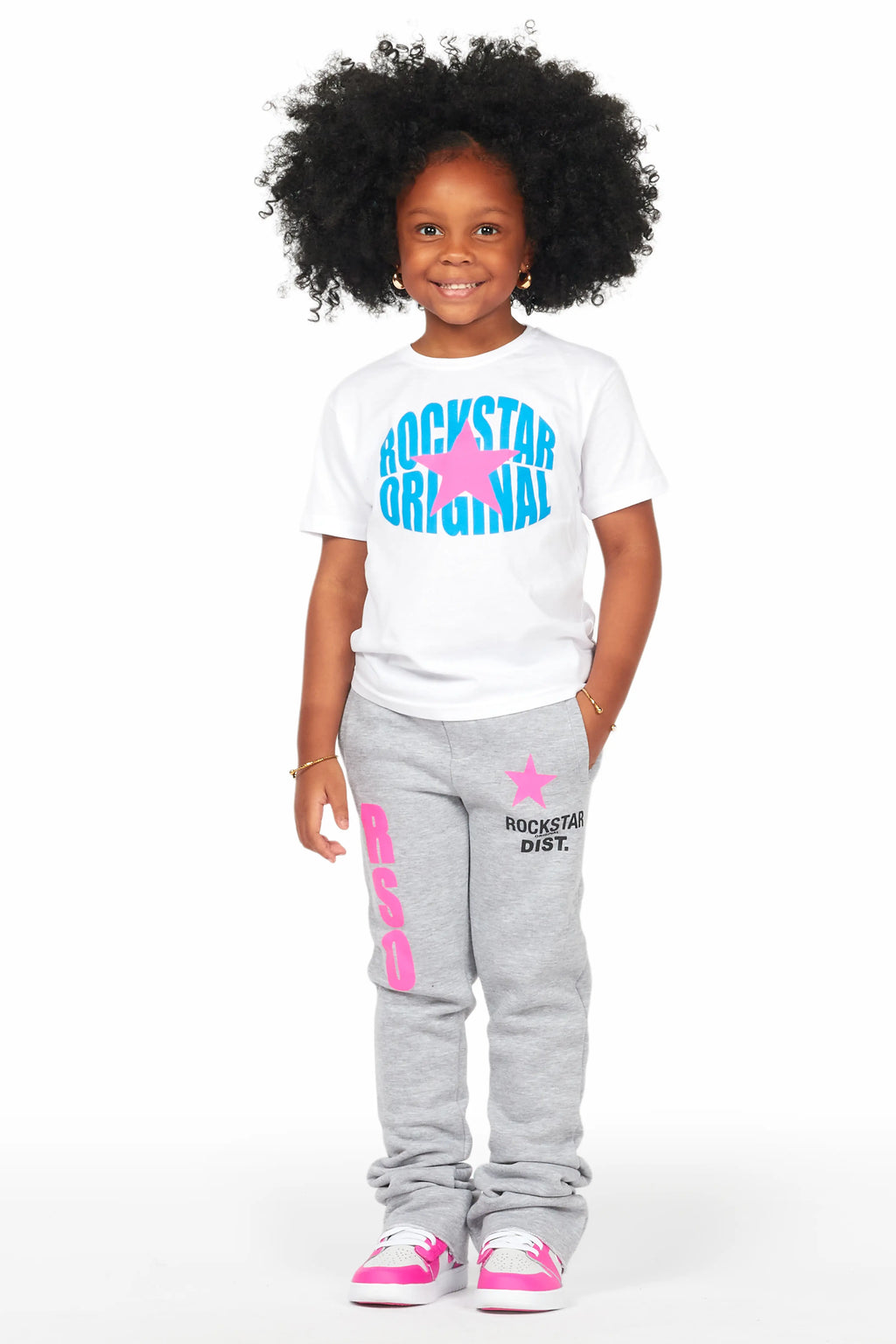 Girls Mia White/Grey T-Shirt Super Stacked Set