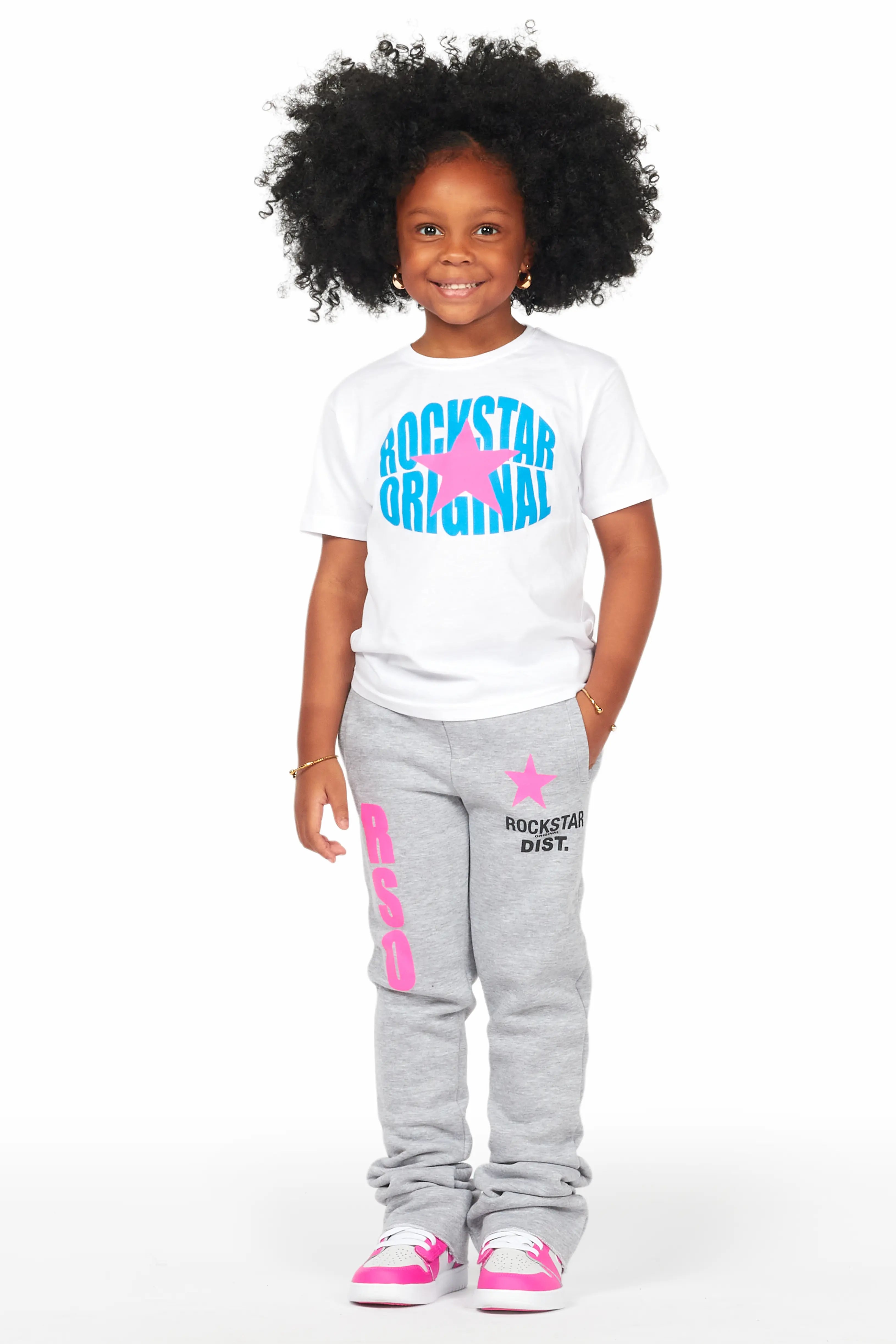 Girls Mia White/Grey T-Shirt Super Stacked Set
