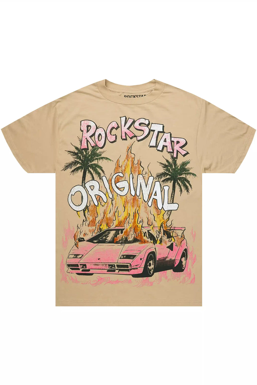 Axrian Beige/Pink Oversized Graphic T-Shirt