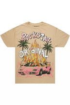 Axrian Beige/Pink Oversized Graphic T-Shirt