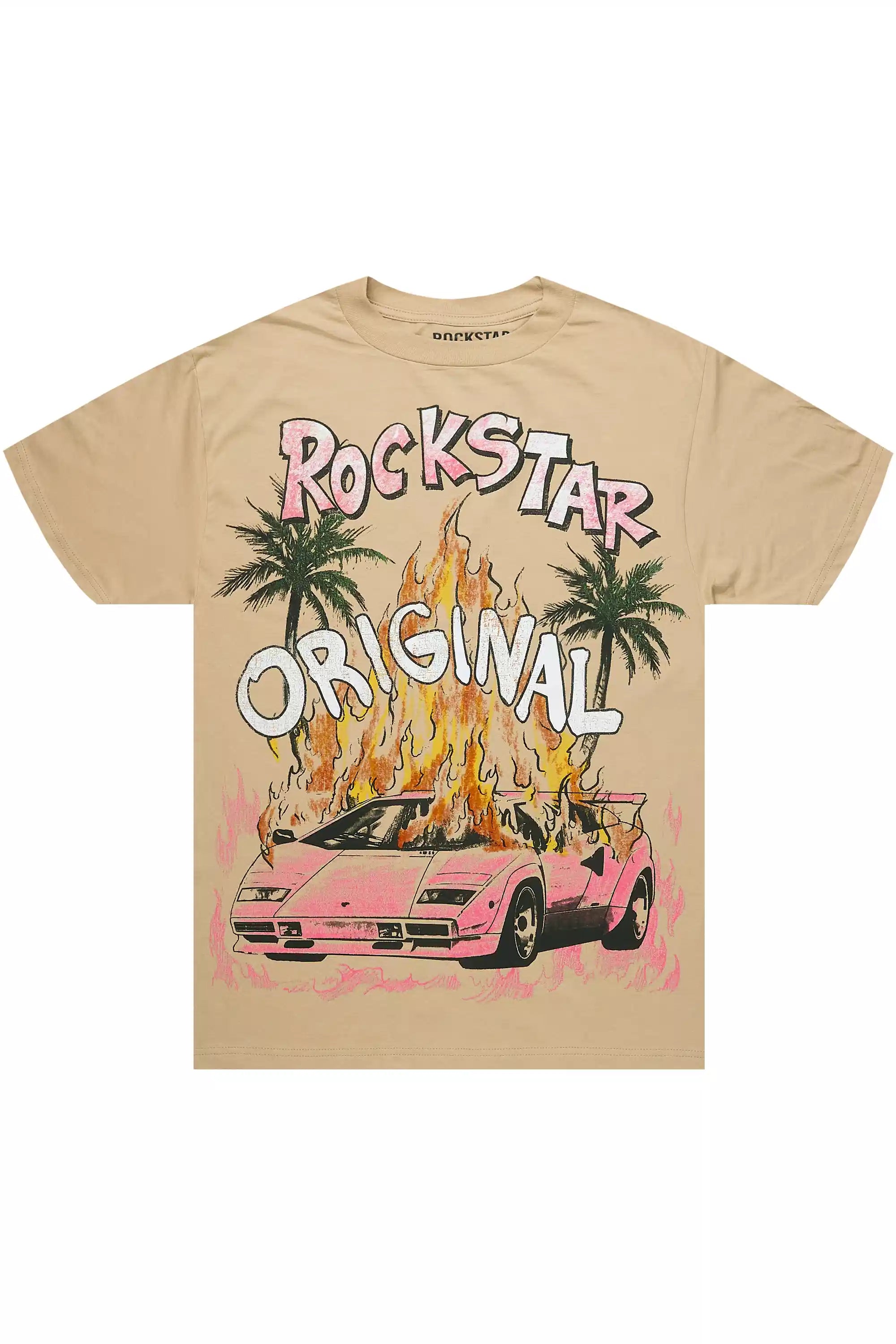 Axrian Beige/Pink Oversized Graphic T-Shirt