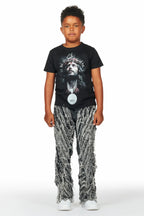 Boys Amina Black T-Shirt/Stack Flare Jean Set