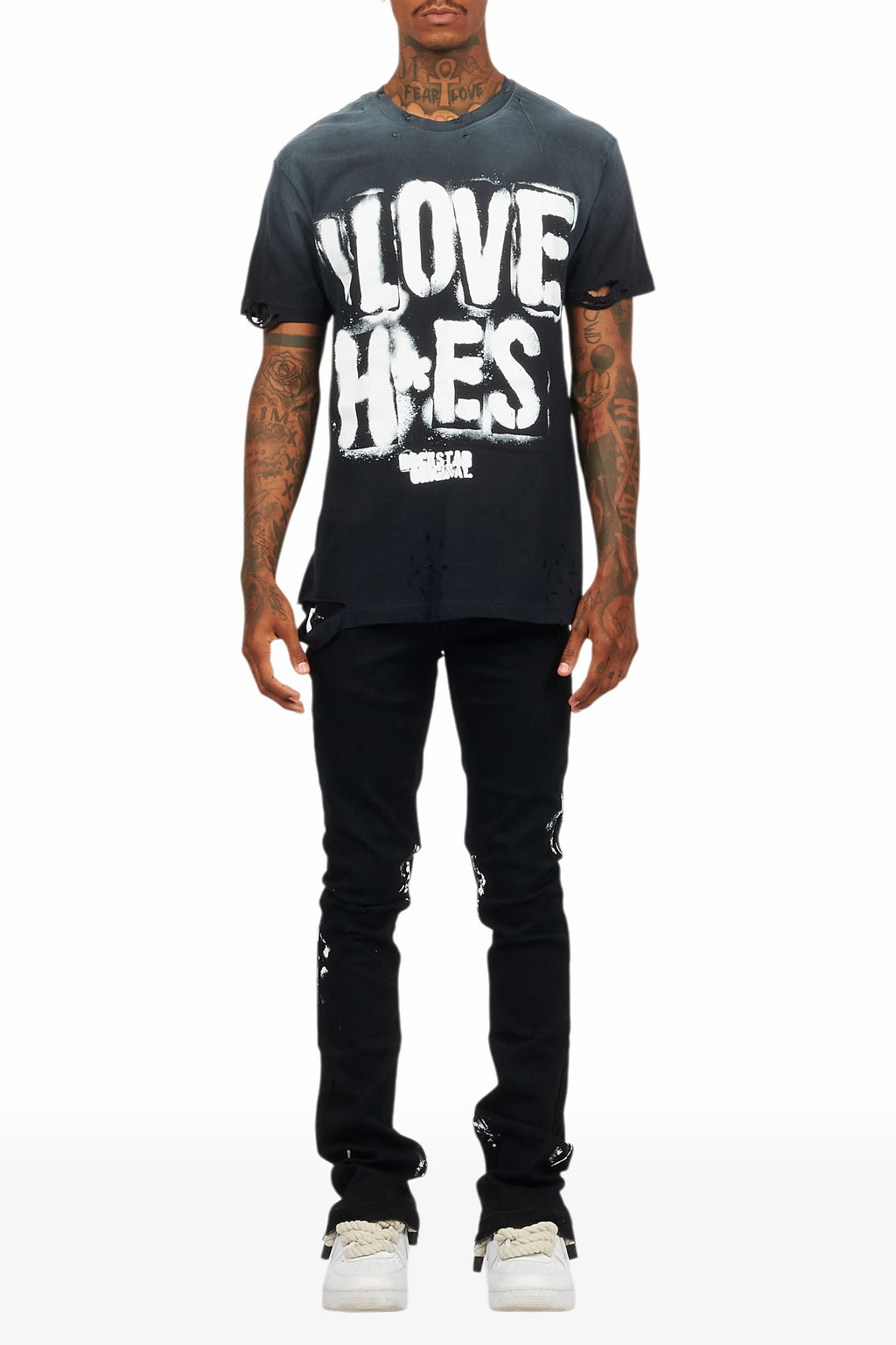 Banyan Black Graphic T-Shirt/Dag Stacked Flare Jean Set