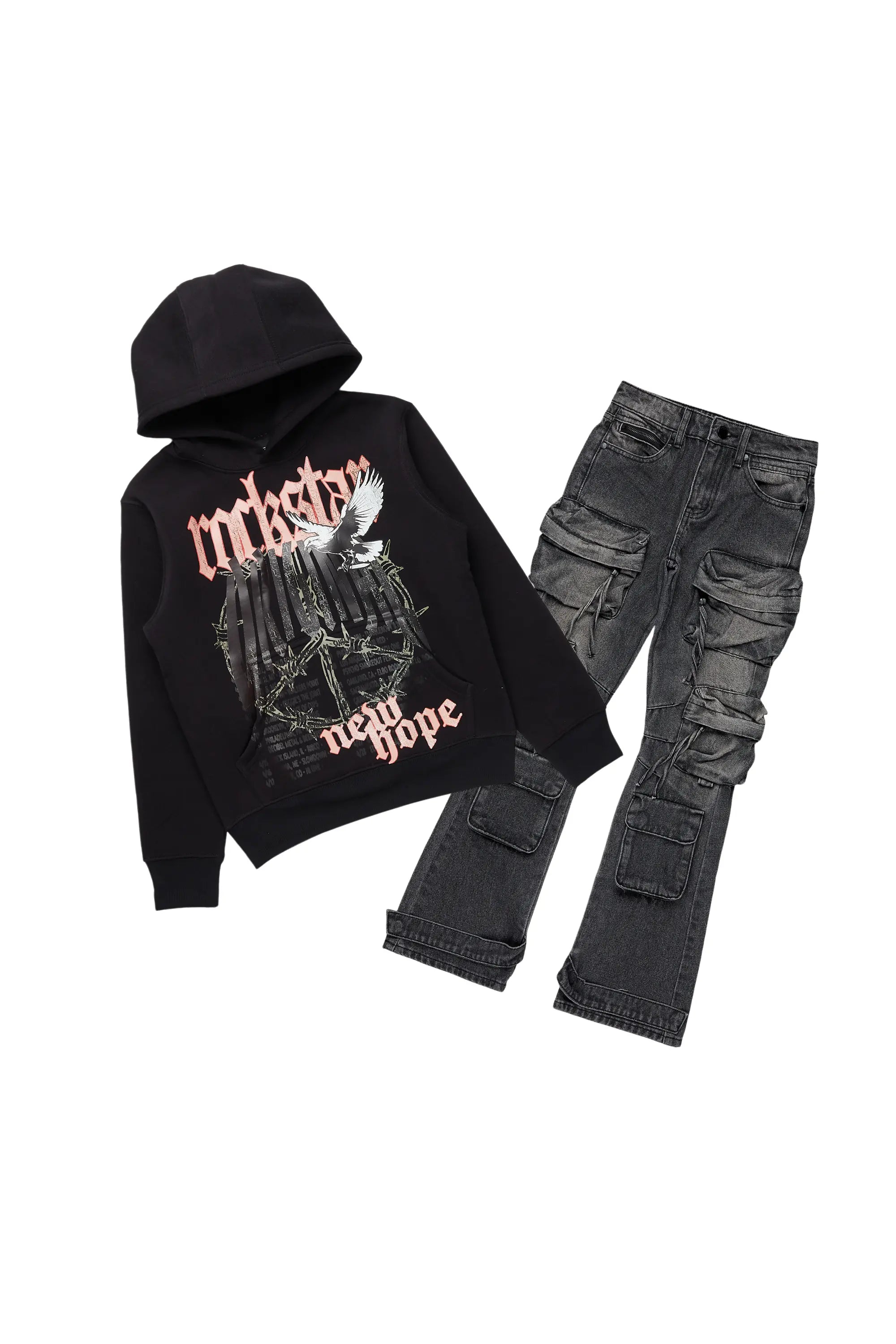 Boys New Hope Black Hoodie/Baggy Fit Jean Set