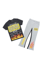 Boys Beno Black/Grey T-Shirt/Stacked Flare Pant Set