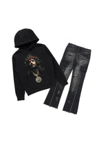 Boys Amina Black/Black Hoodie/Stacked Flare Jean Set
