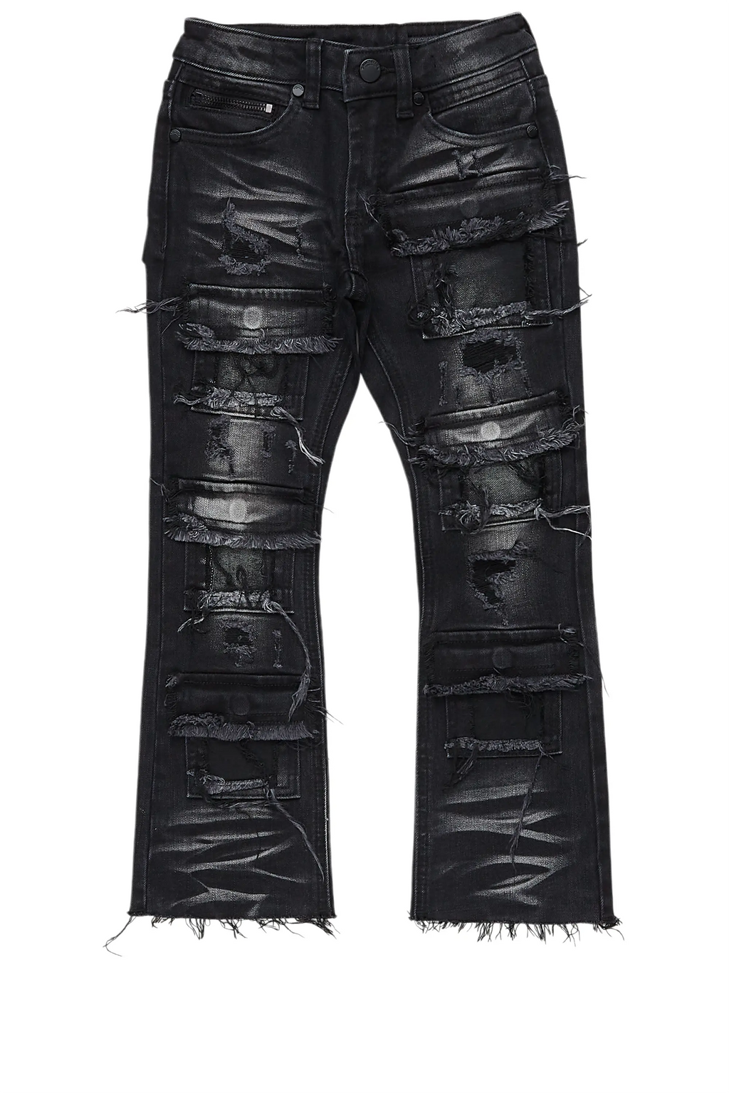 Boys Petrus Black Stacked Flare Jean