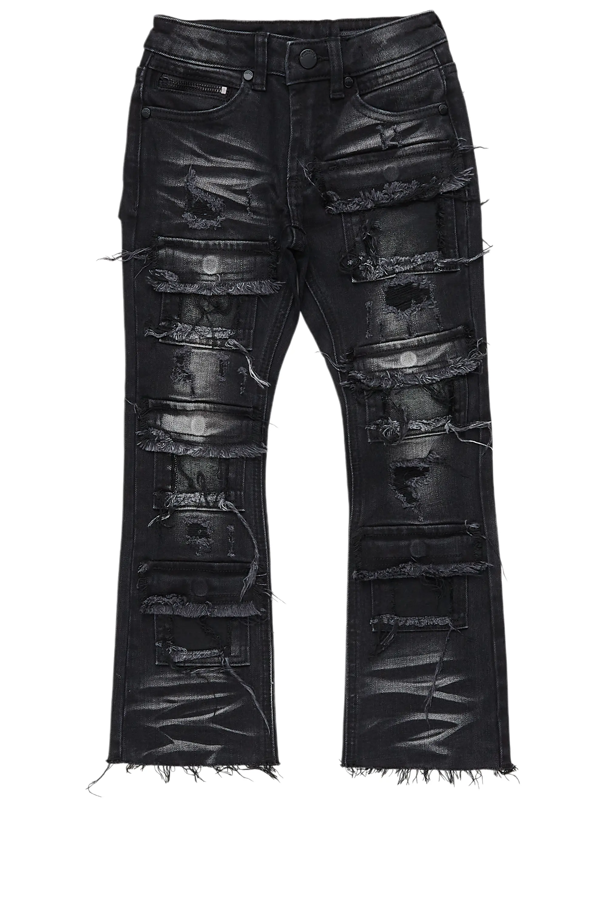 Boys Petrus Black Stacked Flare Jean