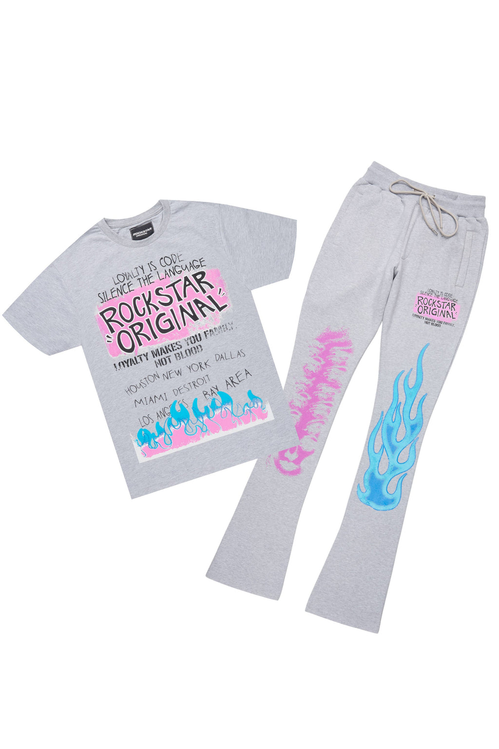 Beno Heather Grey T-Shirt/Stacked Flare Track Set