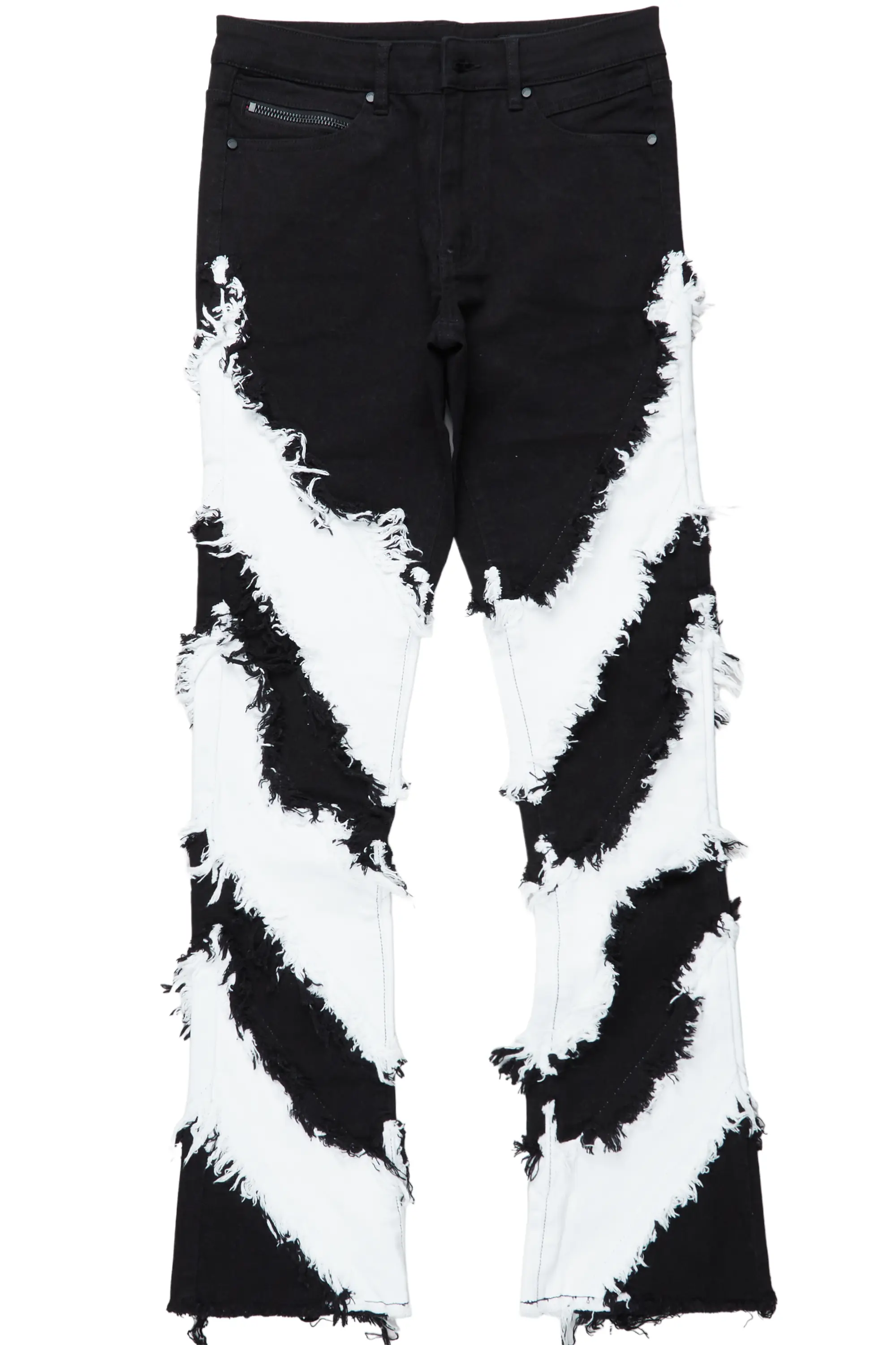 Ismael Black/White Stacked Flare Jean