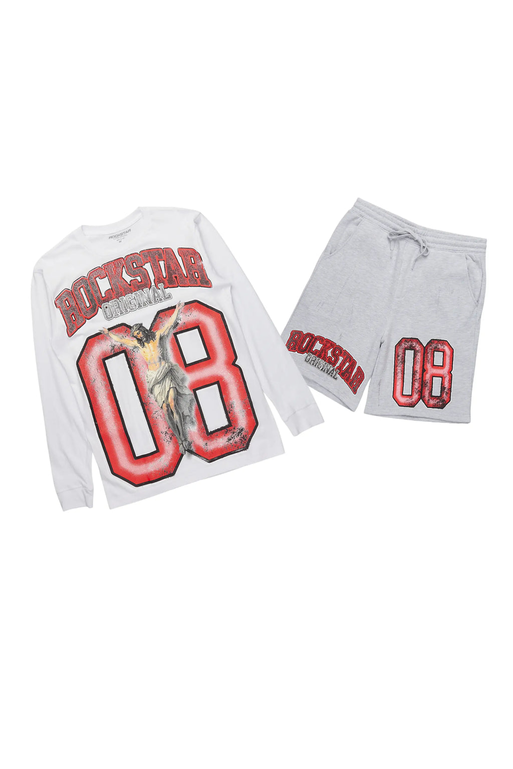 Fields White/Grey Long Sleeve T-Shirt Short Set