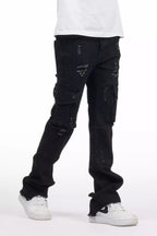 Boys Adalee Black Slim Stacked Flare Cargo Jean