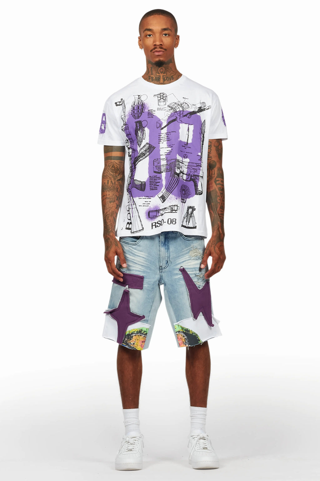 Nesta White/Purple T-Shirt/Denim Short Set