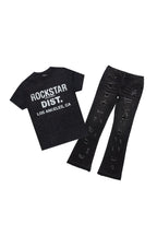 Boys Lake Black/White T-Shirt/Stacked Flare Jean Set