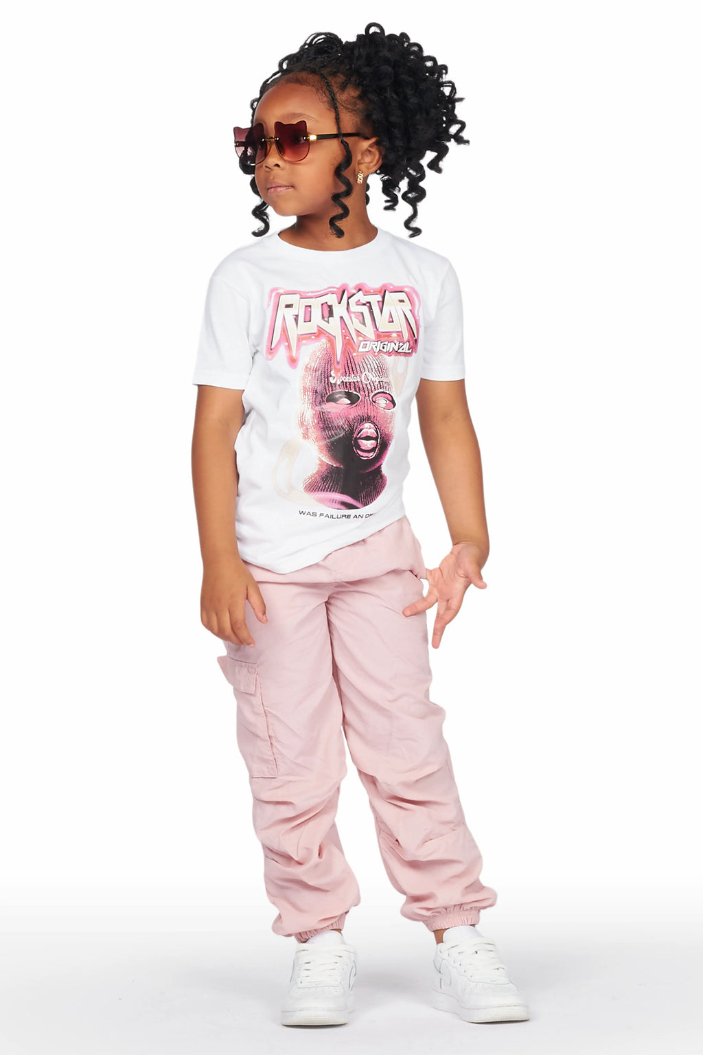 Girls Karasi White/Pink T-Shirt Cargo Jogger Set